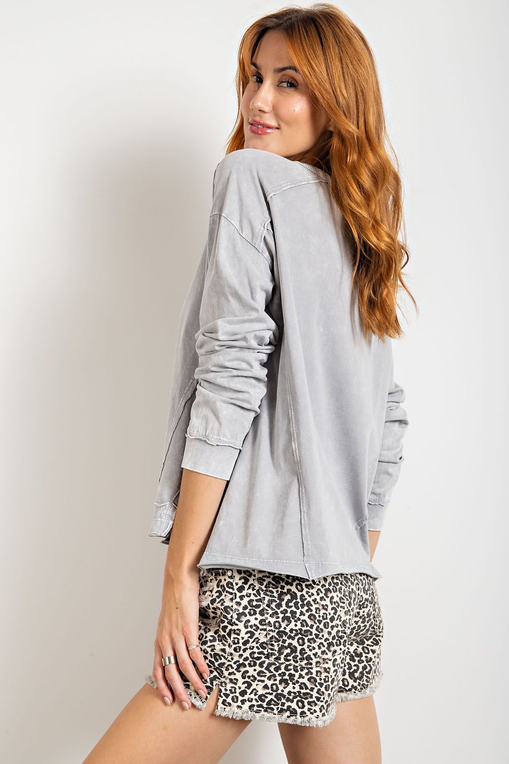 Washed Cotton Jersey Top in Ice Grey