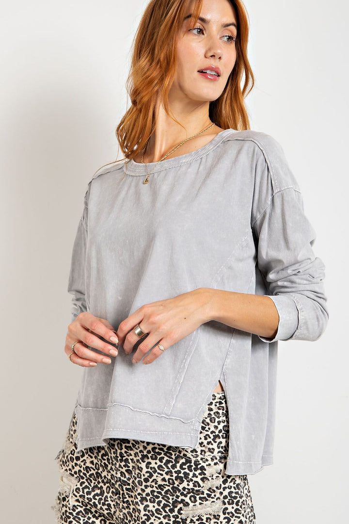 Washed Cotton Jersey Top in Ice Grey