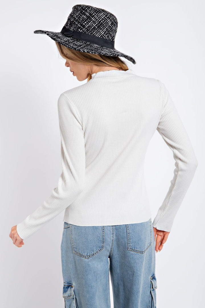 Washed Rib Knit Fitted Top in White