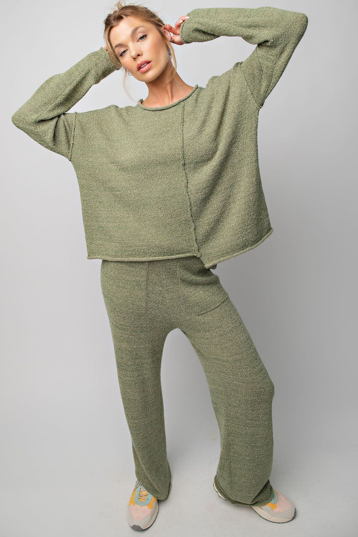 Knitted Uneven Hem Sweater Top in Sage