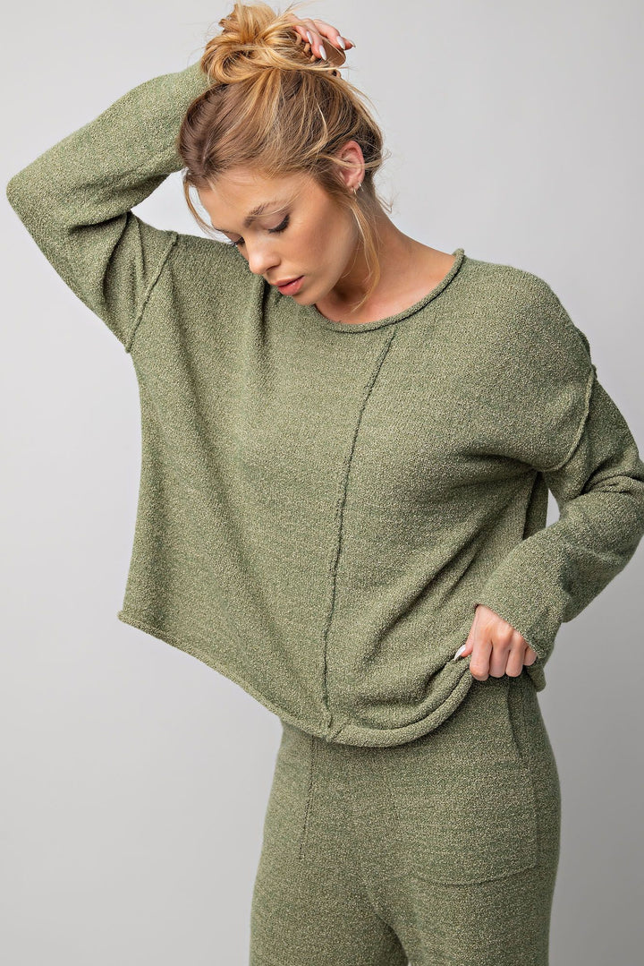 Knitted Uneven Hem Sweater Top in Sage