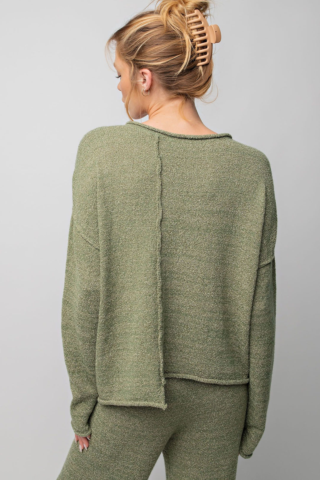 Knitted Uneven Hem Sweater Top in Sage