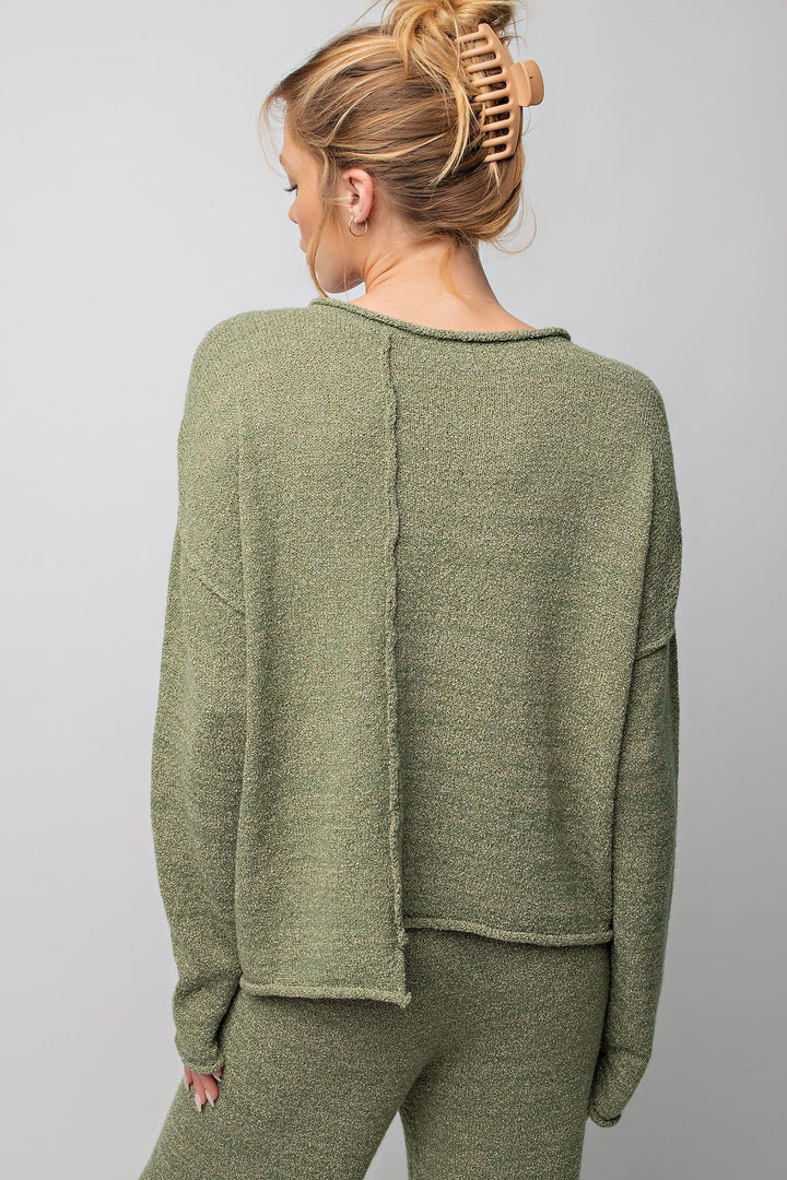 Knitted Uneven Hem Sweater Top in Sage