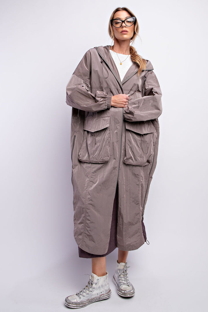 Maxi Cargo Windbreaker Parachute Jacket in Ash