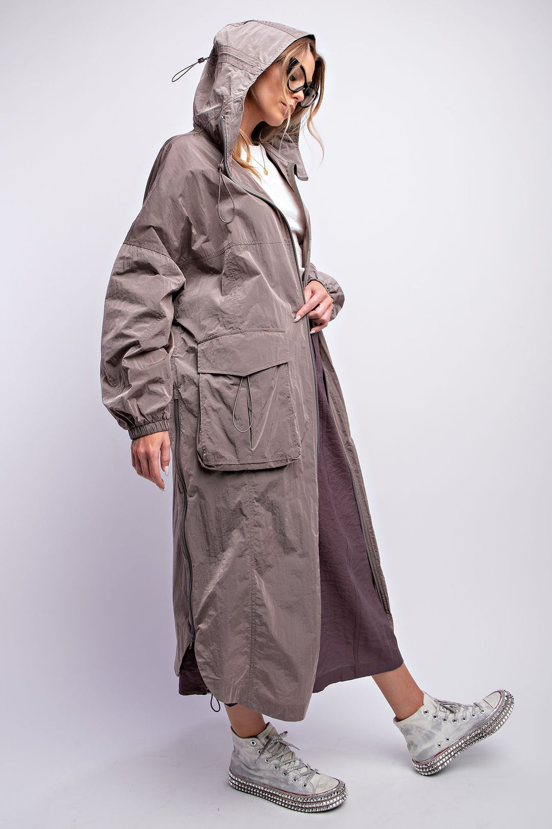 Maxi Cargo Windbreaker Parachute Jacket in Ash