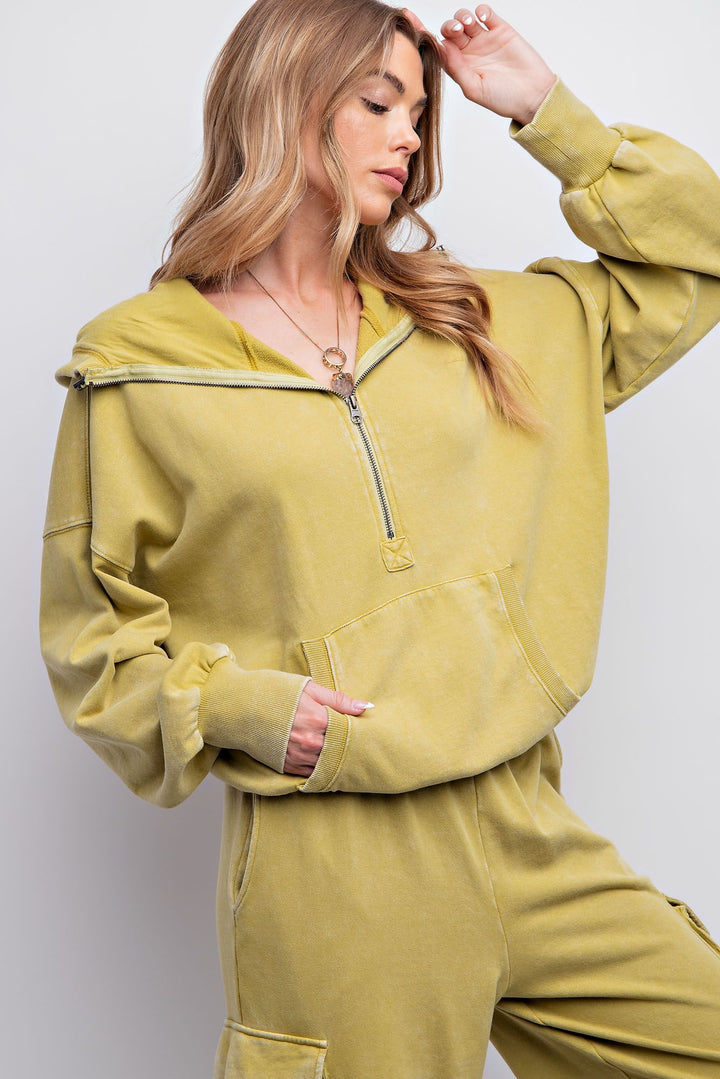 Washed Terry Hoodie Pullover in Pistachio