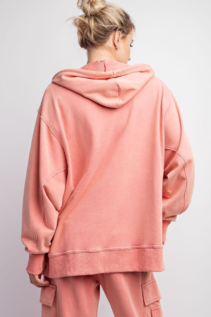 Terry Knit Hoodie in Washed Coral