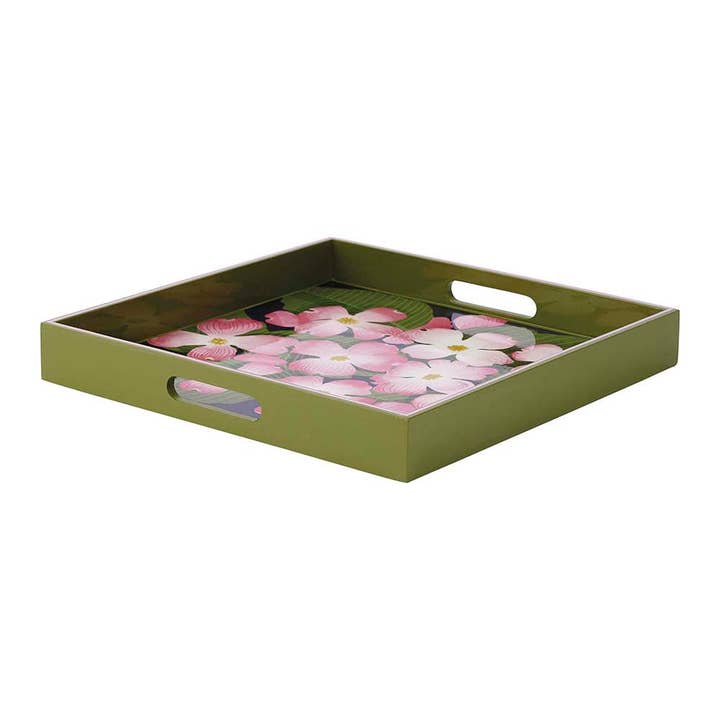 Pink Dogwood 15 Inch Square Tray