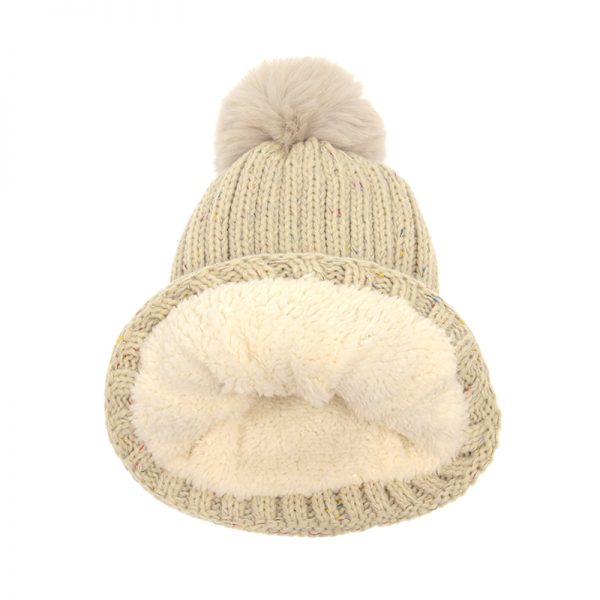 Oatmeal Color Flecked Pom Pom Hat