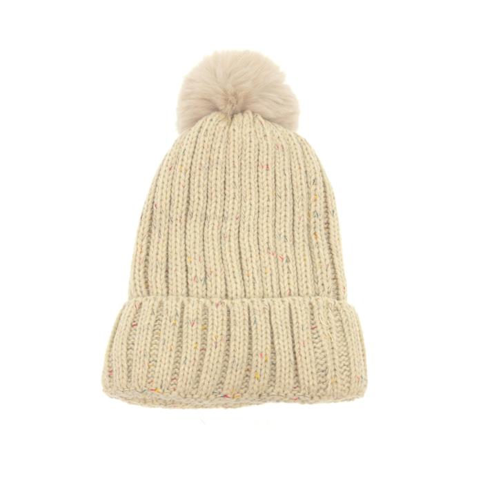 Oatmeal Color Flecked Pom Pom Hat