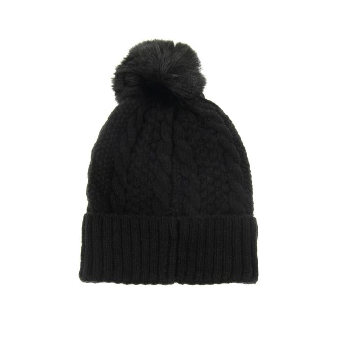 Black Classic Cable PomPom Hat