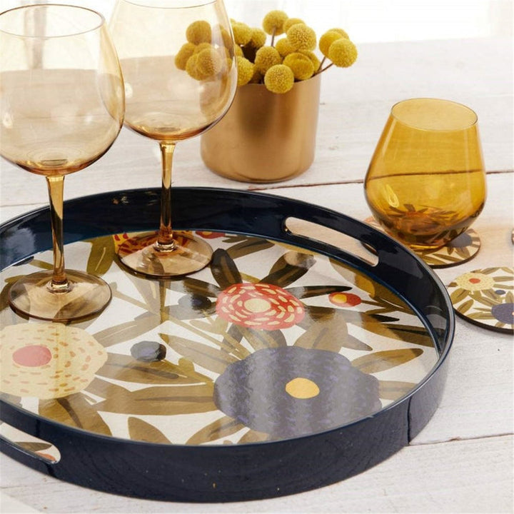 Harvest Sunshine Round Tray - 15 Inch Floral Design