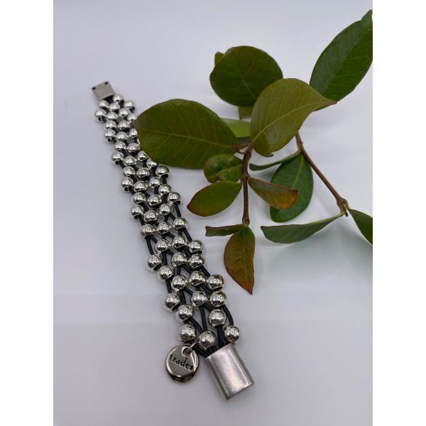 Champagne Bubbles Black Leather Bracelet