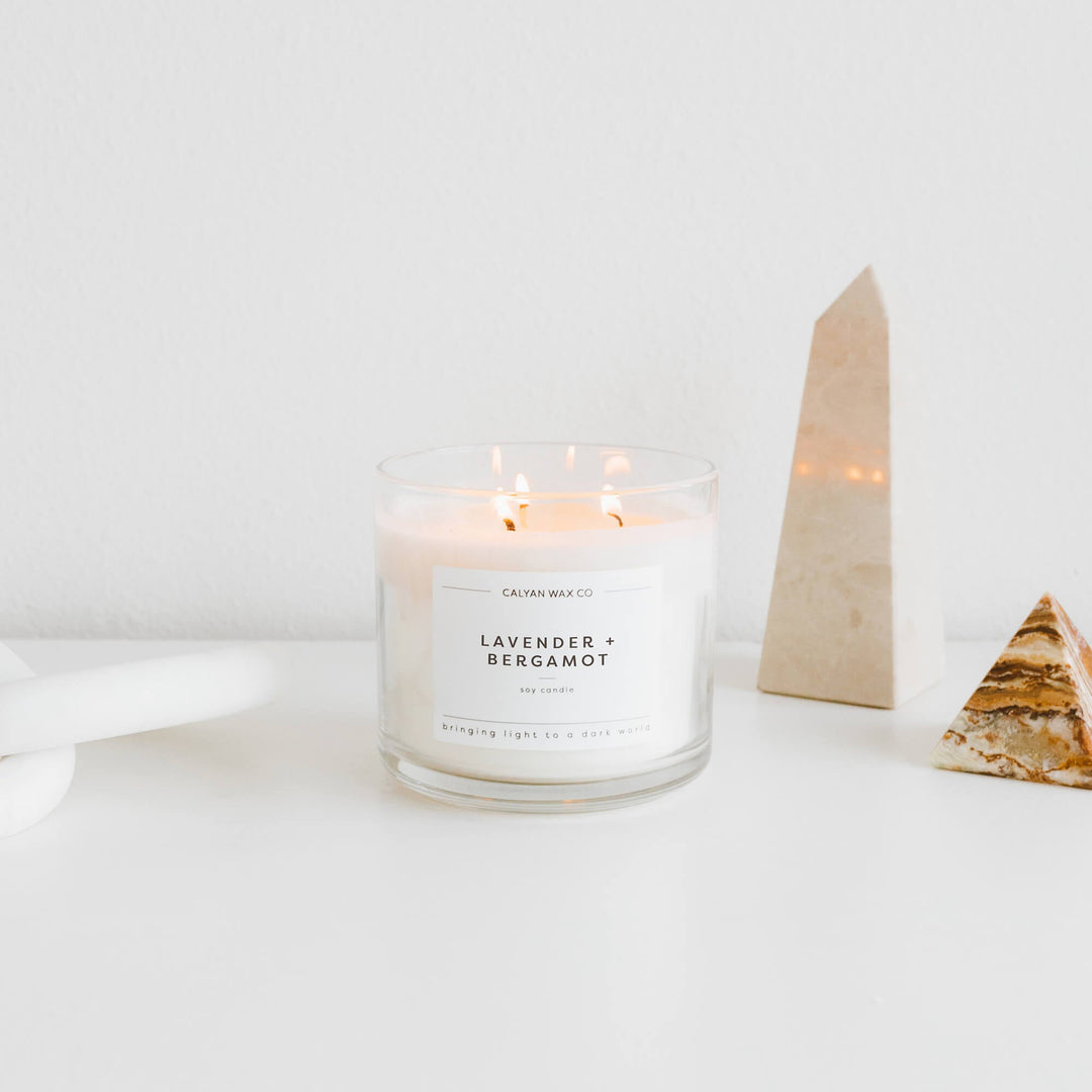 Lavender + Bergamot 3 Wick Candle in Clear Glass Tumbler