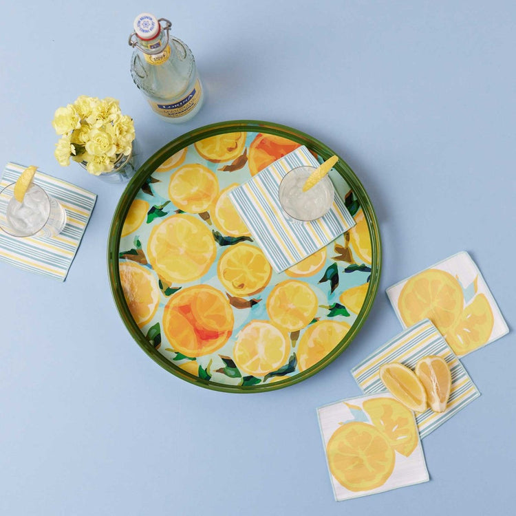 Lemon Slices Round Tray - 15 Inch Fruit Design