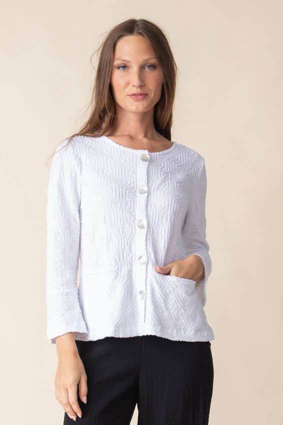 Sunburst Knit Peplum Swing Top in White