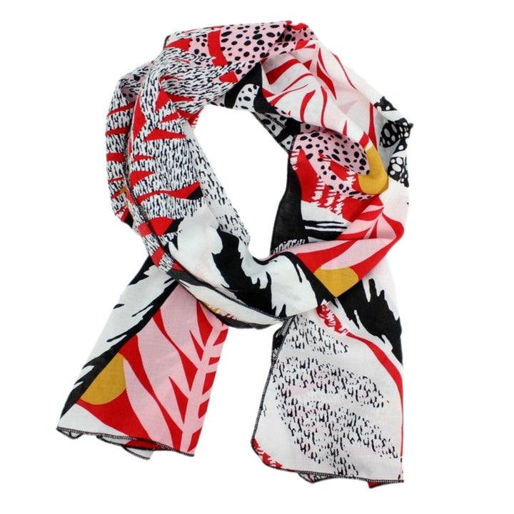 Rayon Scarf in Black and Red Leaves