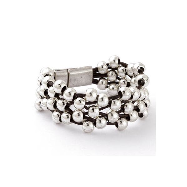 Champagne Bubbles Black Leather Bracelet