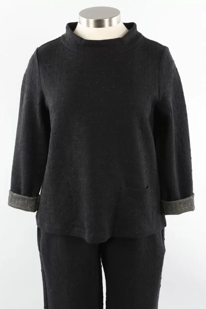 Window Pane Mixed Pullover in Black
