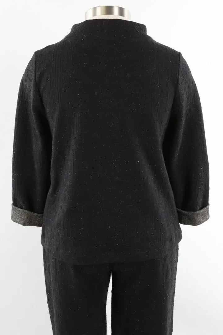Window Pane Mixed Pullover in Black