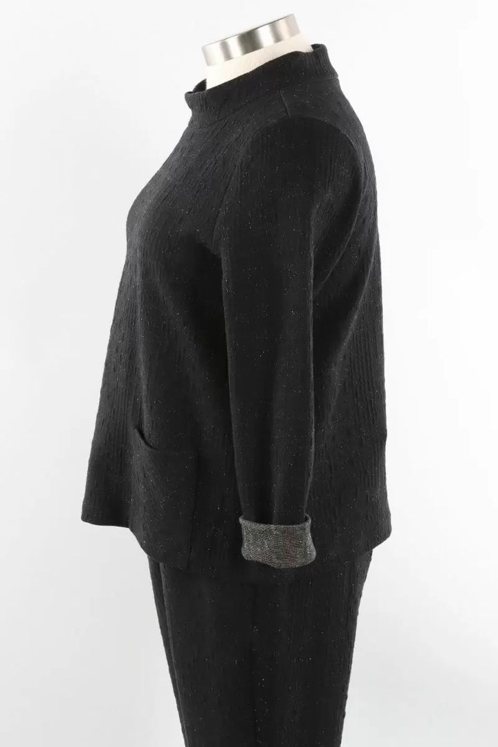 Window Pane Mixed Pullover in Black