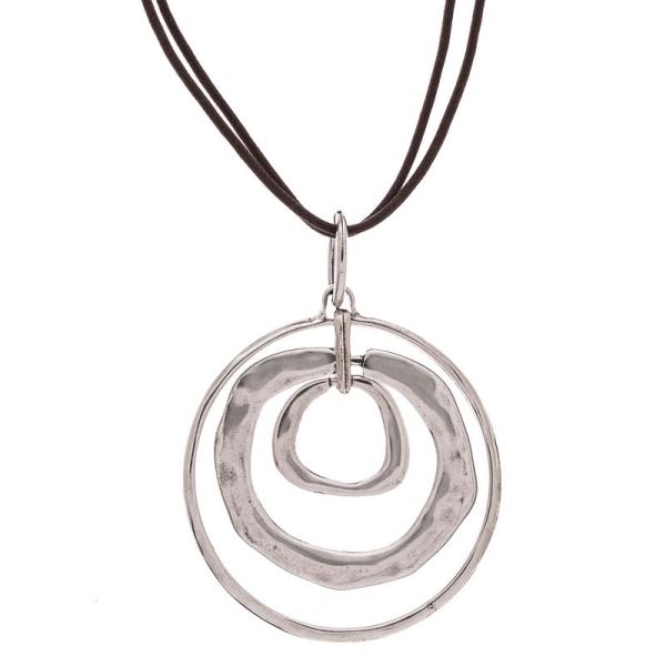 Silver Circles in Circles Long Necklace