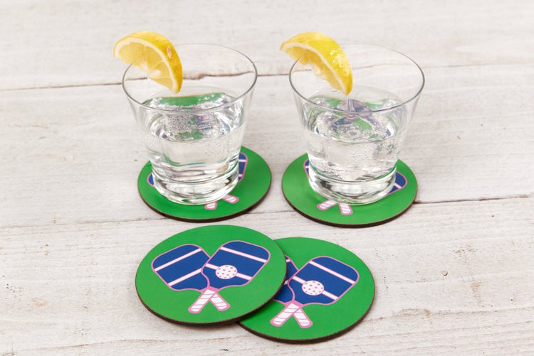 Pickleball Green Round Coaster - Set of 4