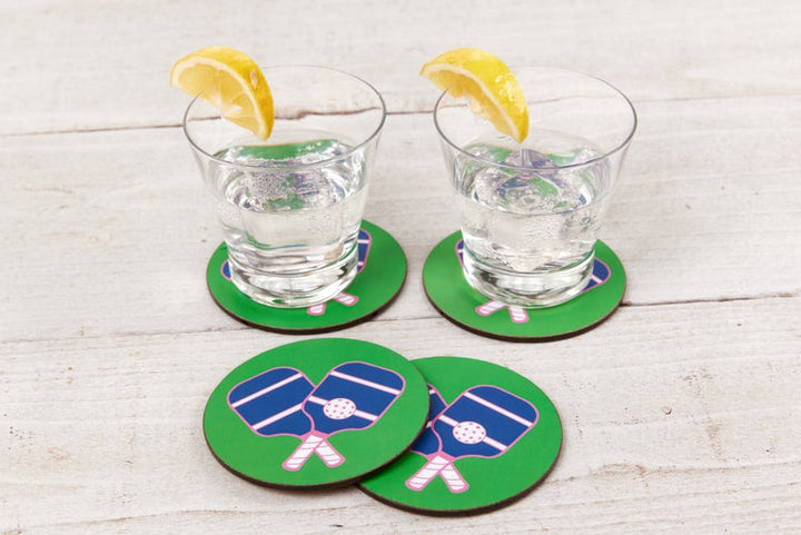 Pickleball Green Round Coaster - Set of 4