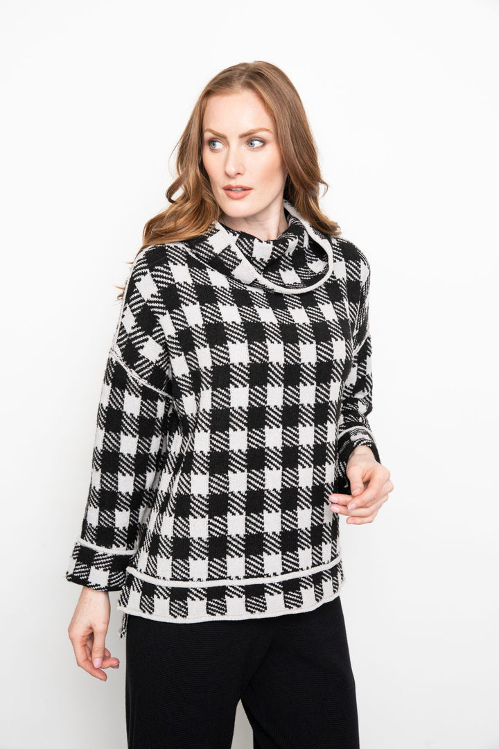 Chenille Checked Cowl Pullover in Sand