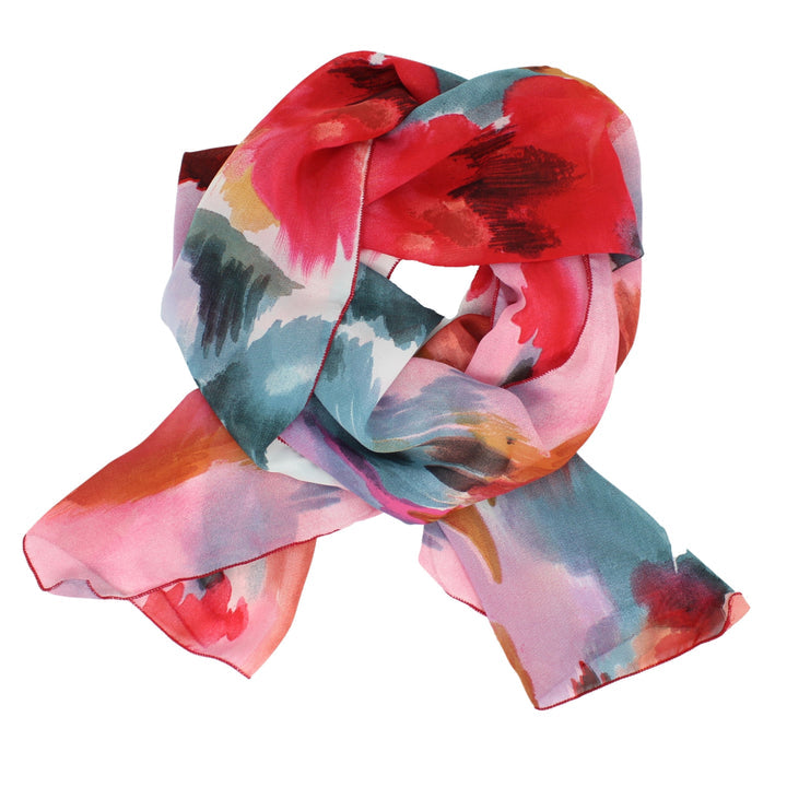 Chiffon Poly Scarf in Violet, Turquoise and Coral