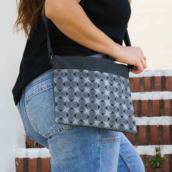 Repurposed Cotton Canvas Crossbody Bag in Dark Grey