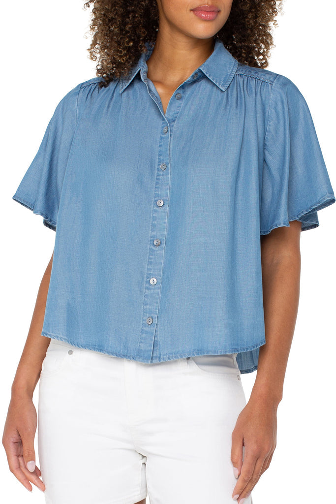 1/2 Sleeve Shirred Blouse in Delwood