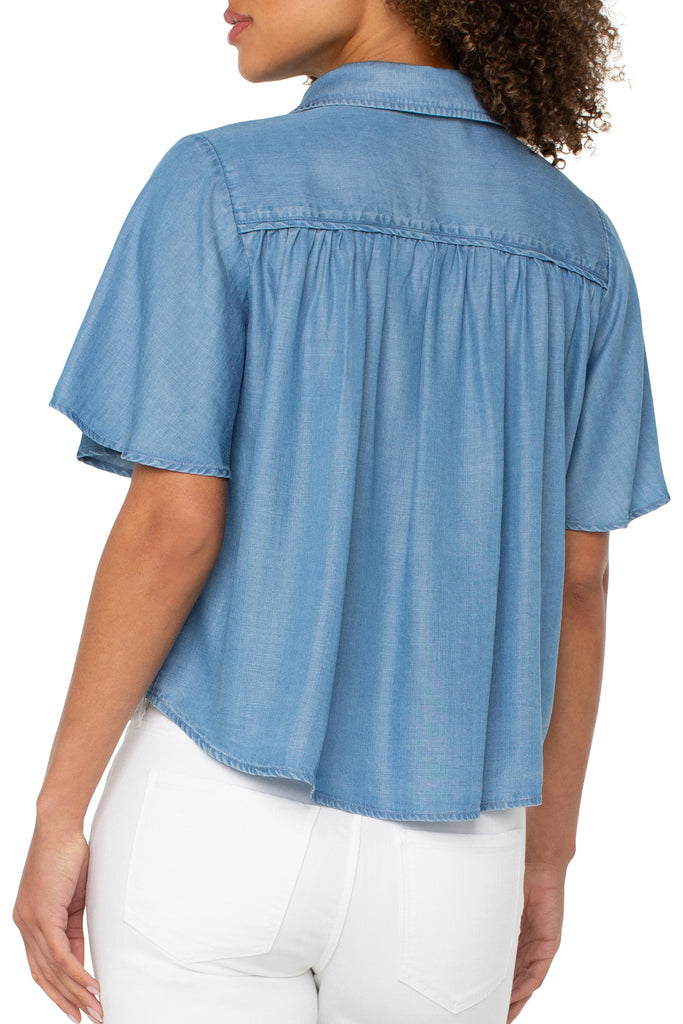 1/2 Sleeve Shirred Blouse in Delwood