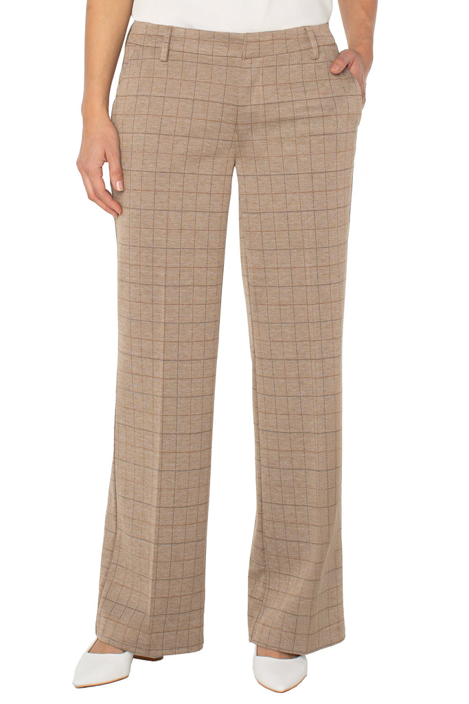 Kelsey Wide Leg Trousers in Khaki Grid