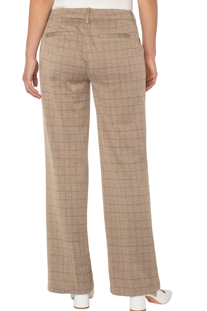 Kelsey Wide Leg Trousers in Khaki Grid