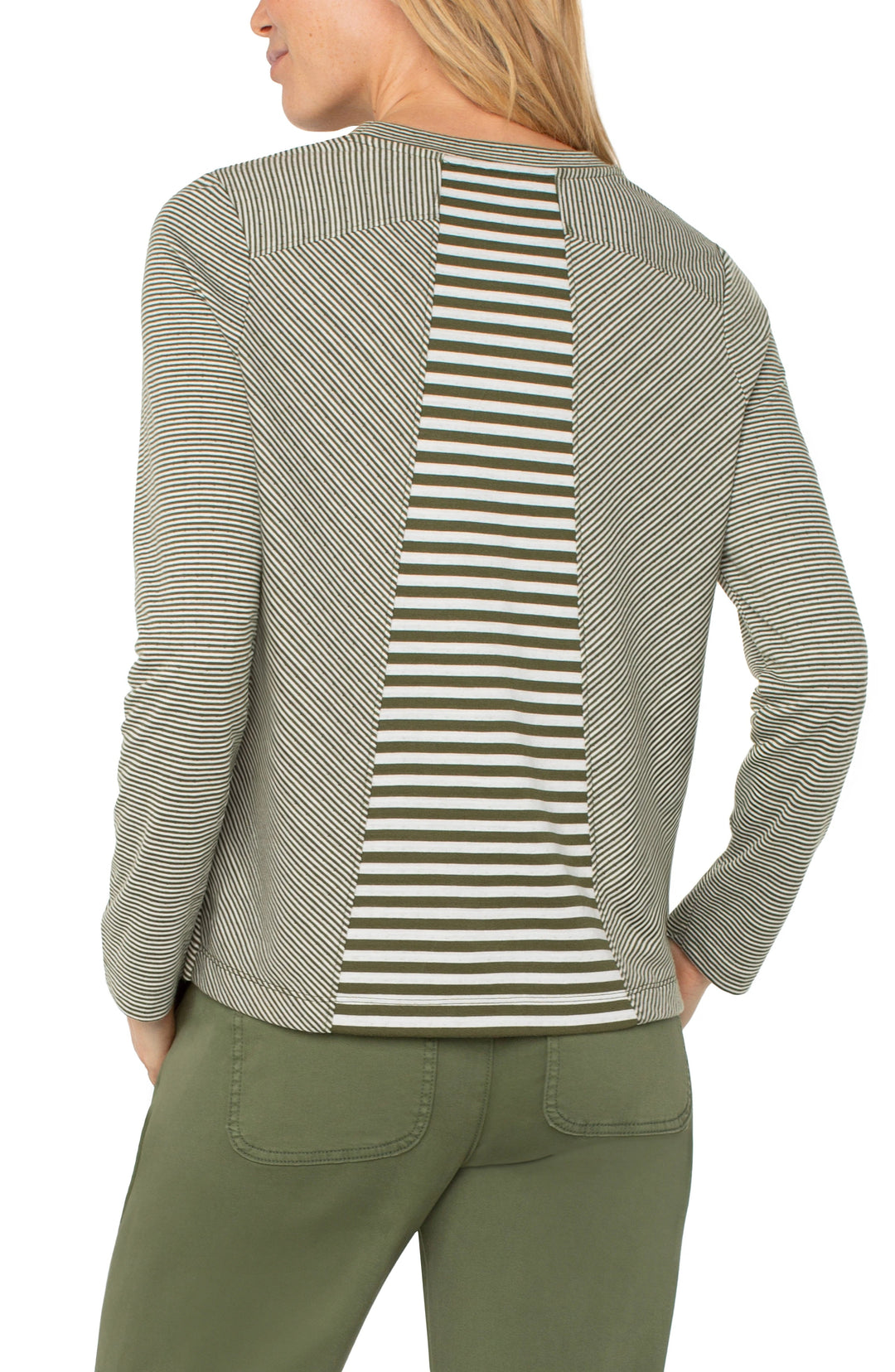 Long Sleeve Crew Neck Knit Top W/ Seaming in Forest