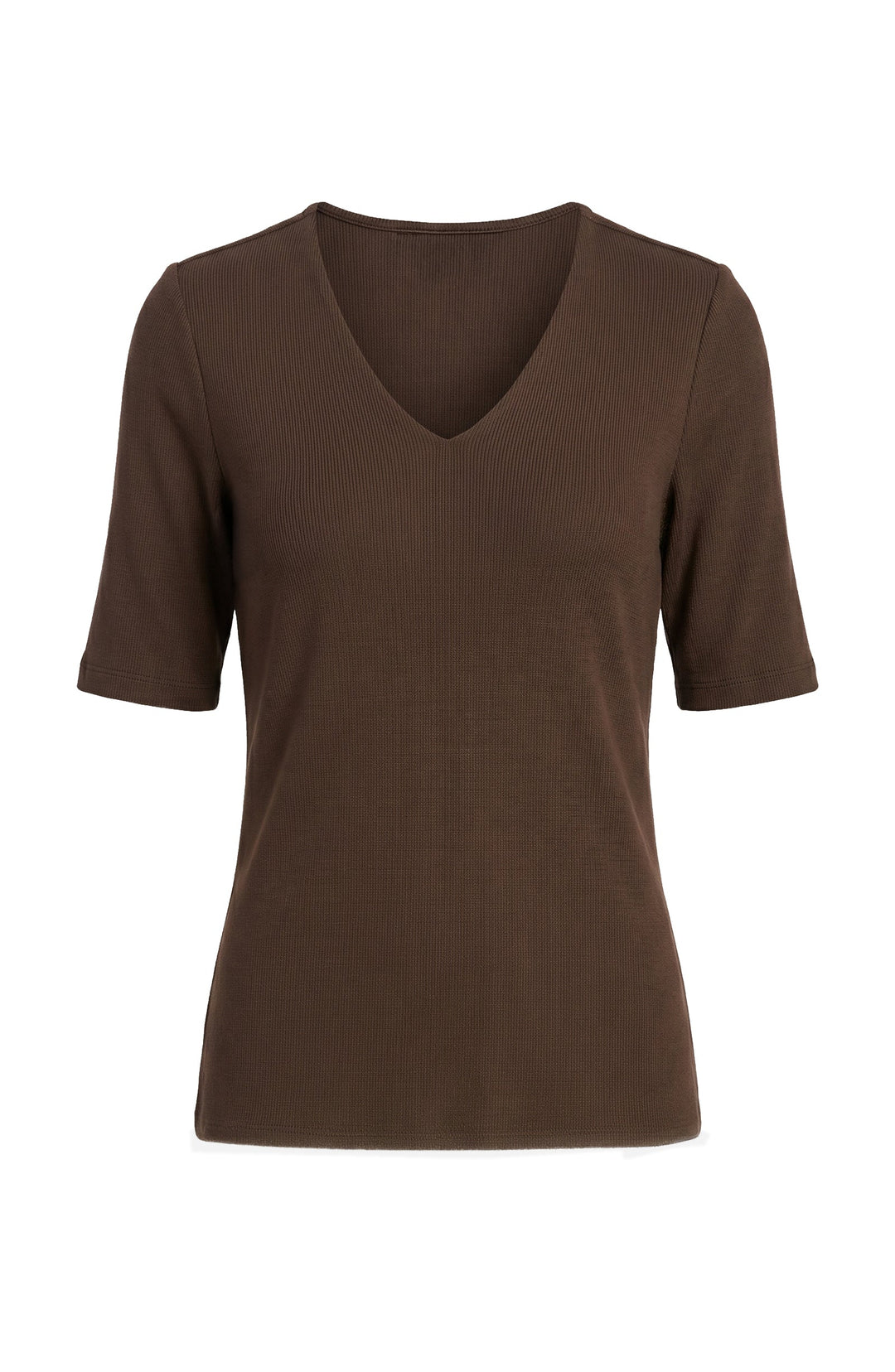 Double Layer V-neck Rib Knit Top in Dark Espresso