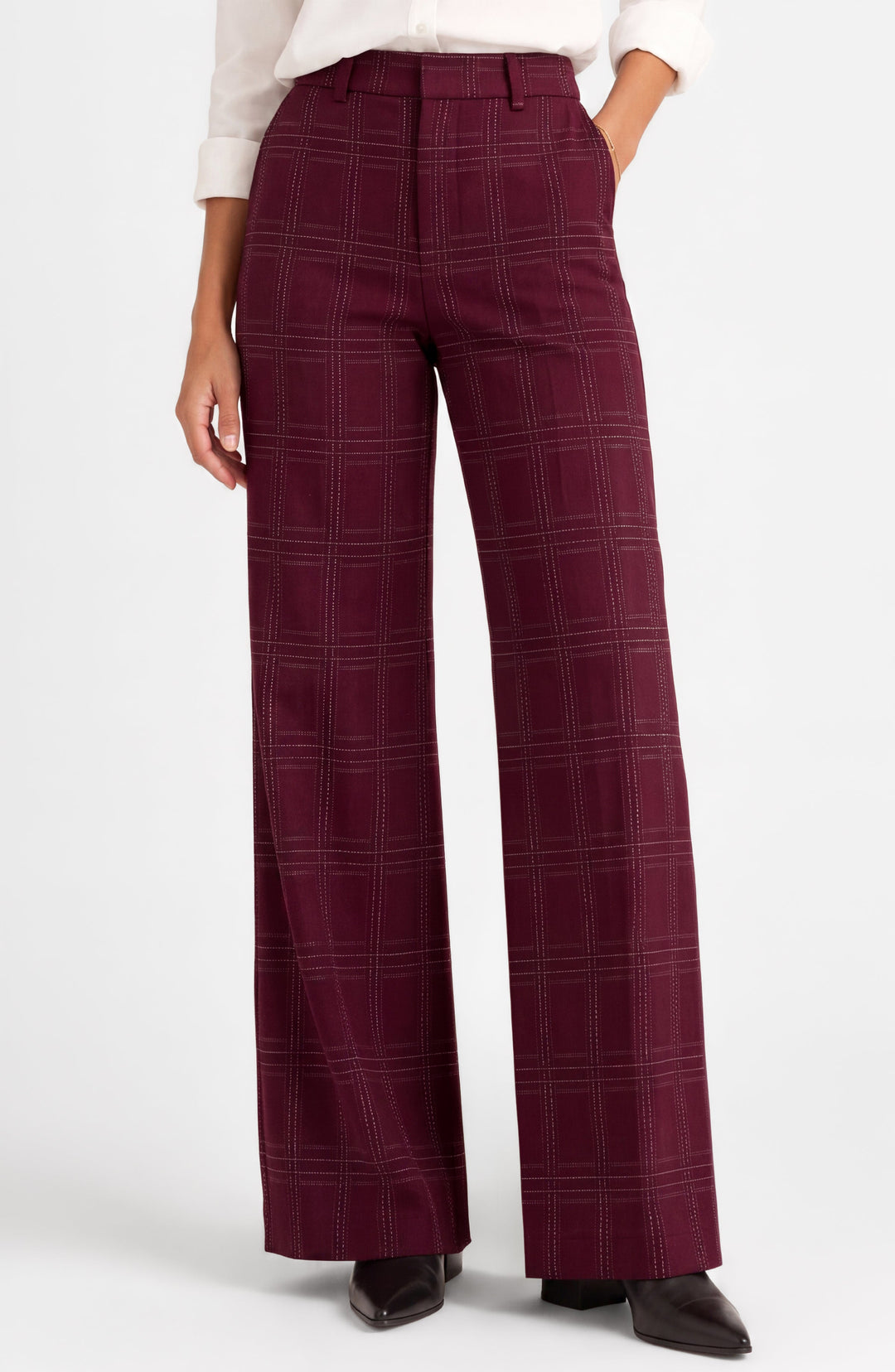Kelsey Wide Leg Trouser in Burgundy Multi