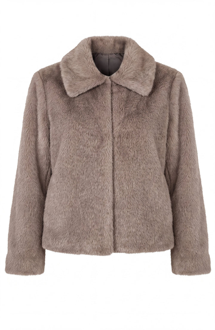 Collared Faux Fur Jacket in Mink