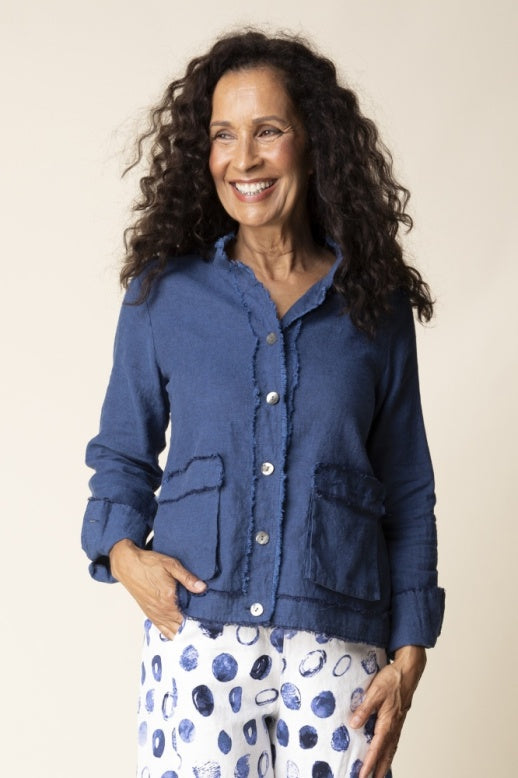 Summer Breeze Fringe Jacket in Navy