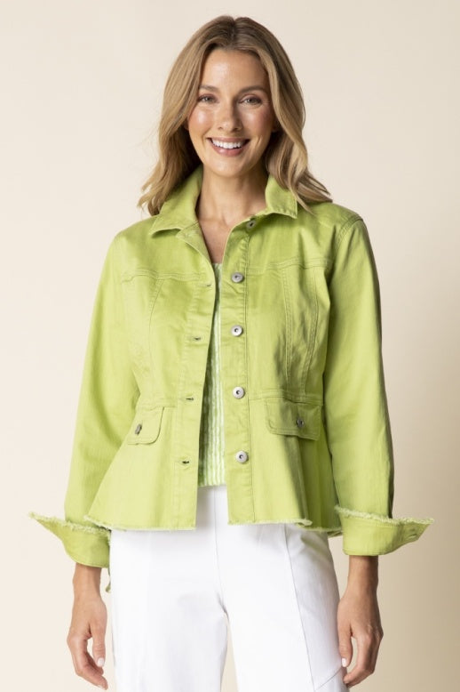 Stretch Denim Peplum Jacket in Leaf