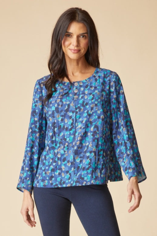 Destination Unknown Dot Pleat Back Button Pullover
