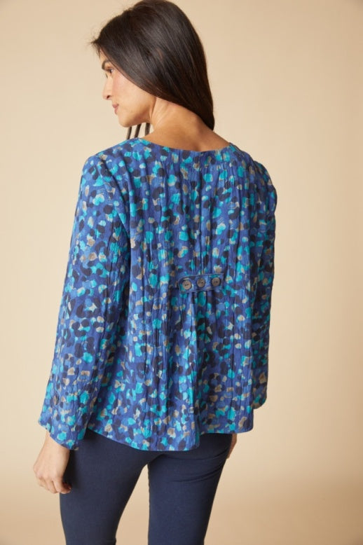 Destination Unknown Dot Pleat Back Button Pullover