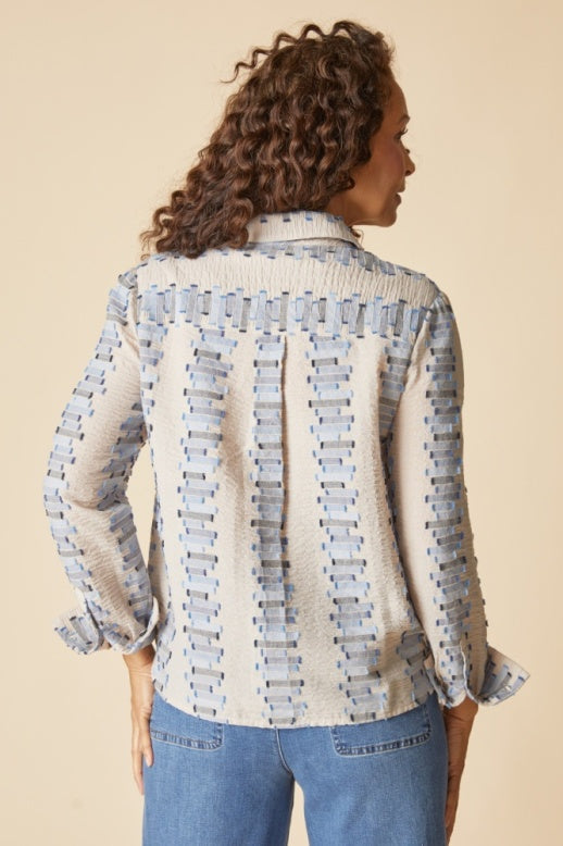 Embroidered Cotton Stripe Shaped Hem Shirt