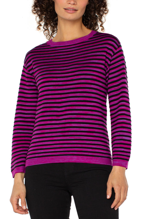 Boxy Stripe Pullover Sweater in Fuchsia Stripe