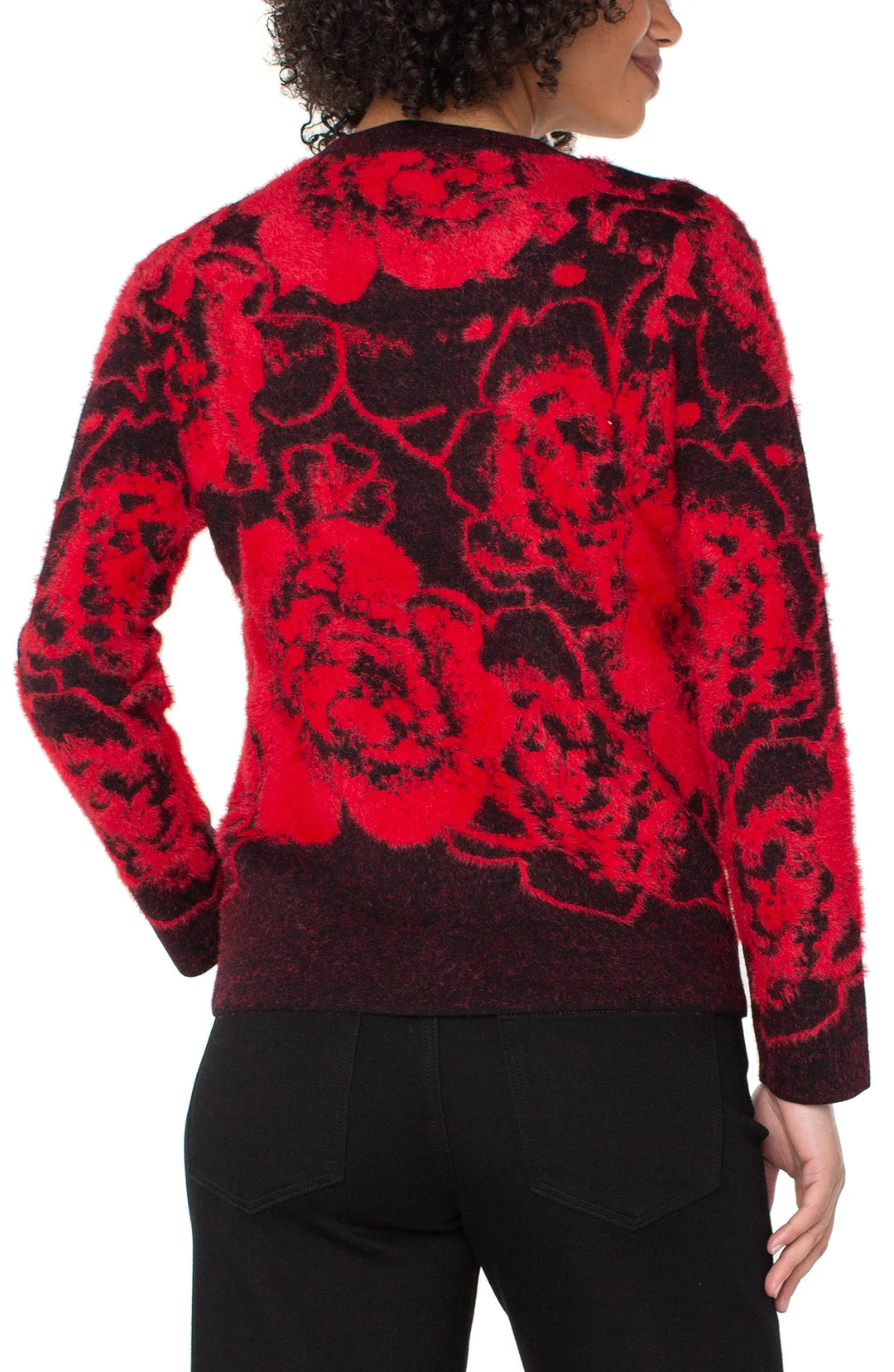 Long Sleeve Crewneck in Black Red Floral