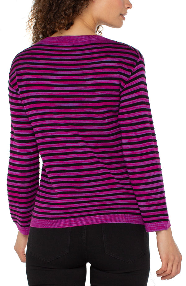 Boxy Stripe Pullover Sweater in Fuchsia Stripe