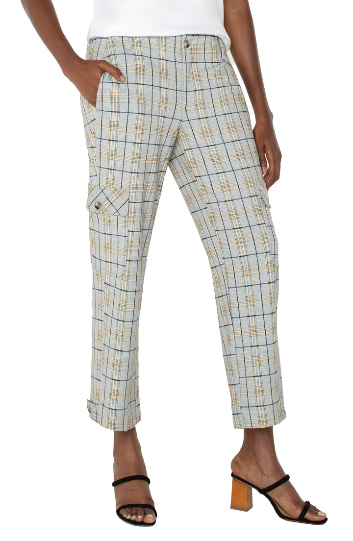 Utility Cargo Crop with Tab Hem in Taupe Plaid