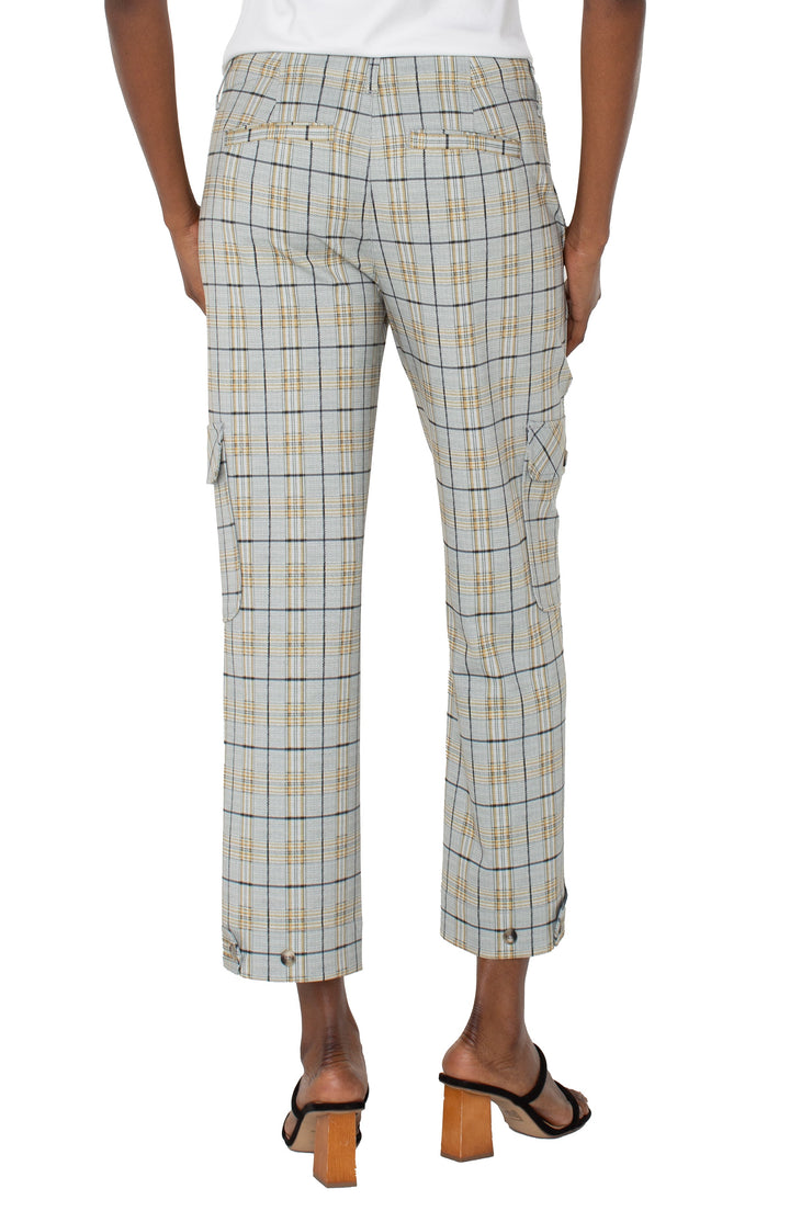 Utility Cargo Crop with Tab Hem in Taupe Plaid
