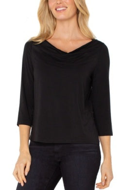 Drape Neck Knit Top in Black